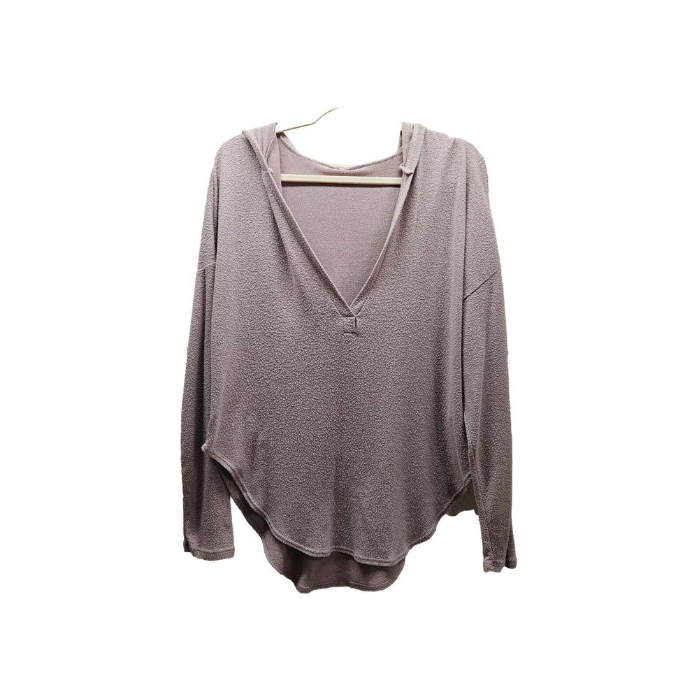HONEY PUNCH Womens Purple Pullover V-neck Hooded Longsleeve Oversize Shirt Small